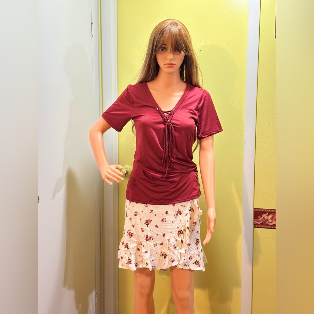Ultra Flirt Maroon Top with Floral Skirt